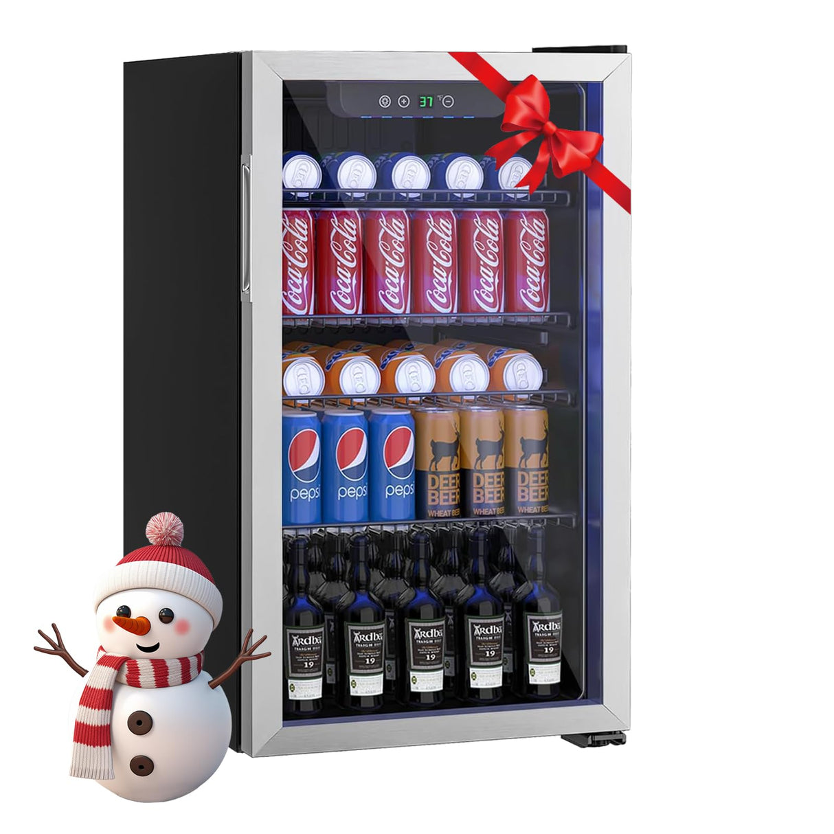 Erivess Compact Freestanding Beverage Refrigerator,126 Can/3.2 Cubic Feet Mini Fridge with Glass Front Door for Soda, Beer or Wine, Under Counter Small Refrigerator with Adjustable Shelves Erivess