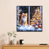 DAZZLEDOTS Diamond Art Kits for Adults, Cat Diamond Painting 5D Diamond Art for Beginners Window Winter DIY Full Drill Paint by Diamonds Dot Christmas Gem Art for Home Wall Decor 13.8x13.8inch DAZZLEDOTS