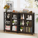 FATORRI 6 Cube Storage Organizer Shelf, Rustic Wood and Metal Cubby Bookcase, Industrial 4 Tier Cube Bookshelf (Walnut Brown) FATORRI