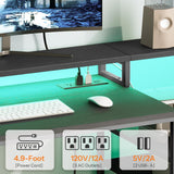 HOOBRO Computer Desk, 55" Home Office Desk with Fabric File Cabinet, Power Outlet and LED Strip, Office Desk with Monitor Stand and 2 Hooks for Home Office, Black BB46UDDN01 HOOBRO