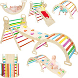 7in1 Rainbow Pikler Triangle Set Foldable Montessori Climber, Wooden Climbing Toys with Sliding Ramp&Arch Rocker for Kids,Climbing Indoor Playground Set for Toddlers Volscity