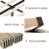 CXVX Adjustable Velvet Platform Full Size Bed with LED Lights, Charging Station & Wooden Slats, Upholstered Bed Frame with Headboard, Noise-Free Mattress Foundation, No Box Spring Required CXVX