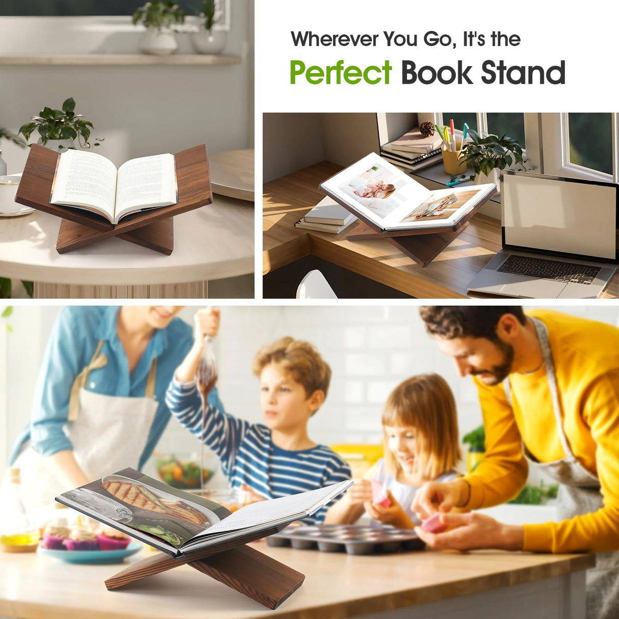 Wood Book Stand for Reading - Book Display Stand, Cook Book Stand, Textbook Stand, Recipe Book Holder Stand, Open Book Holder (Black) (Redwood) Onzsiefa