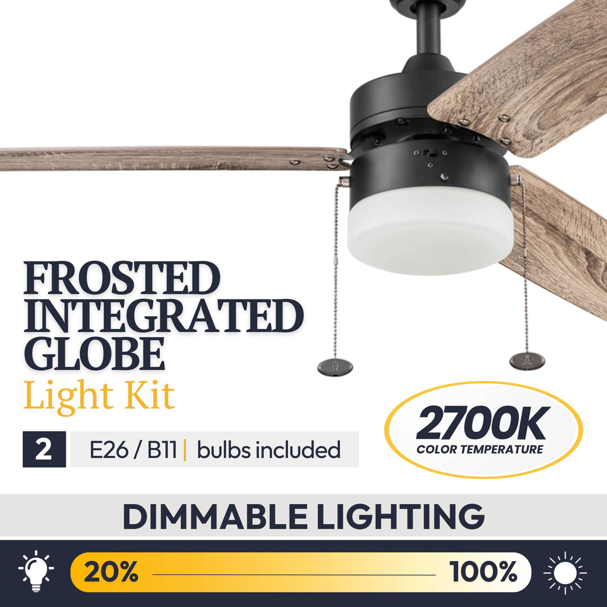 Prominence Home Reston, 48 Inch Modern Farmhouse LED Ceiling Fan with Light, Pull Chain, Dual Mounting Options, Dual Finish Blades, Reversible Motor - 51588-01 (Bronze) Prominence Home