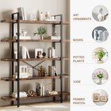 OtterOasis Heavy Duty 5-Tier Industrial Bookcase, 47" Wide Wood Bookshelf for Home Office, 120lbs Shelf Capacity, Rustic Open Shelving Display with Reinforced Horizontal Shelf for Living Room Bedroom OtterOasis