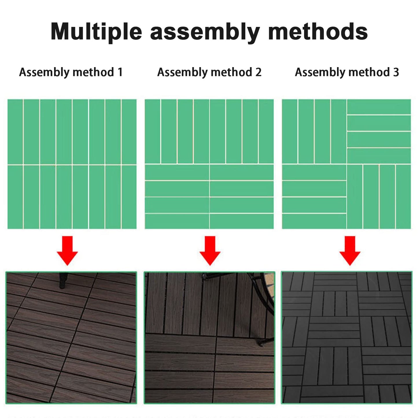 38 sq. ft Interlocking Deck Tiles, 12" x 12" 38pcs All Weather Plastic Waterproof Decking Tiles for Patio Balcony Backyard Outdoor Flooring Panels