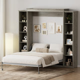 BEQAI Murphy Bed Queen with Storage Bookcase & 4 Adjustable Shelves, Queen Murphy Bed Cabinet Bed, Foldable Space Saving Furniture Beds, Wood Wall Bed for Guest Room, Bedroom, Grey BEQAI
