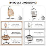 Thinlute Outdoor Hanging Egg Chair, Patio Wicker Swing Chair with Stand and Cushion, Wider Basket Seating, Hammock Chairs for Outside Balcony Backyard Bedroom Porch, Brown Thinlute