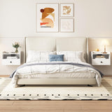 Floating Nightstand Set of 2 with Charging Station Modern Night Stand for Bedroom with Drawer Small Bedside End Table with Outlet Wood Wall Mounted Nightstands Set 2White HOSEOKA