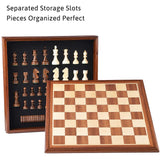 VAMSLOVE Chess and Checkers Board Game Sets for Adults Wooden Deluxe 15 inch Wood Board Box with Storage, Classic 2 in 1 Large Size with Chess Pieces - 3” King Height - 2 Extra Queens Vamslove