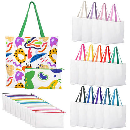 Segarty Sublimation Tote Bags Blank, 30 pack Large White Reusable Women Grocery Bag DIY Heat Transfer Canvas Bag Cosmetic Makeup Bags with Zipper bulk for Decorating Crafting Gift 12oz