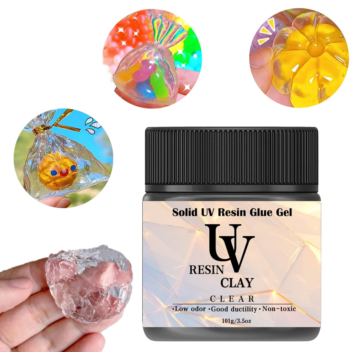 OOTDART 3.5 oz UV Clay Clear Polymer Resin for 3D Crafts, DIY Jewelry Making, Silicone Molds, UV Curing, Crystal Clear Casting, Miniature Art, and Handmade Resin Projects OOTDART