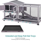 Suumerpety Rabbit Cage,Indoor Rabbit Hutch with Matel Frame and Pull Out Tray,Rabbit Hutch Chicken Coop with Run (Grey) Suumerpety