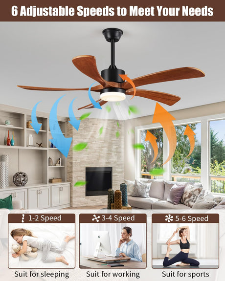 60 Inch Ceiling Fans with Lights Remote Control, Modern Ceiling Fan 5 Blades Wood Fan for Outdoor, 3 Downrods, ETL Listed, Timer, 6 Speeds Reversible Quiet Dc Motor for Patios Forrovenco