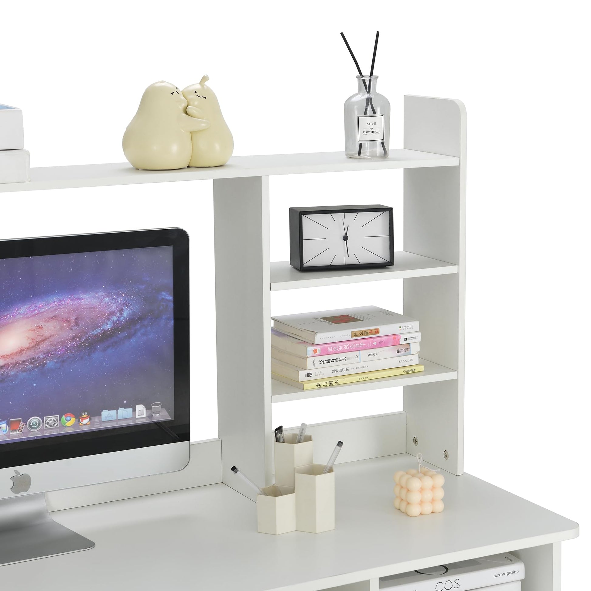 ROCKPOINT Axess White Desk with Hutch and Keyboard Tray for Home Office and Student Study - WoodArtSupply