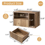 BuildHom Modern Rustic Brown Fluted Floating Nightstand with Charging Station, NightStand with Drawers, Bedside with USB Ports and Outlets, Bedroom Furniture (Right) BuildHom