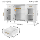 HOSTACK Modern Sideboard Buffet Cabinet with Storage, 55" Large Kitchen Buffet Storage Cabinet with Drawers and Shelves, Wood Coffee Bar Cabinet with Gold Handles for Dining Room, Living Room, White HOSTACK