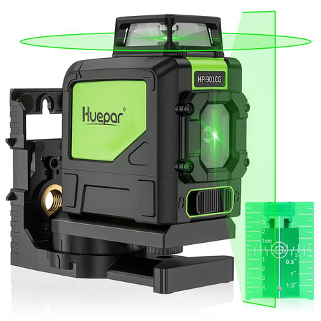 Huepar 901CG Self-Leveling Laser Level, 360 Green Beam Cross Line Laser Tool, Alignment 360-Degree Horizontal Line with Pulse Mode, Magnetic Pivoting Base Included Huepar