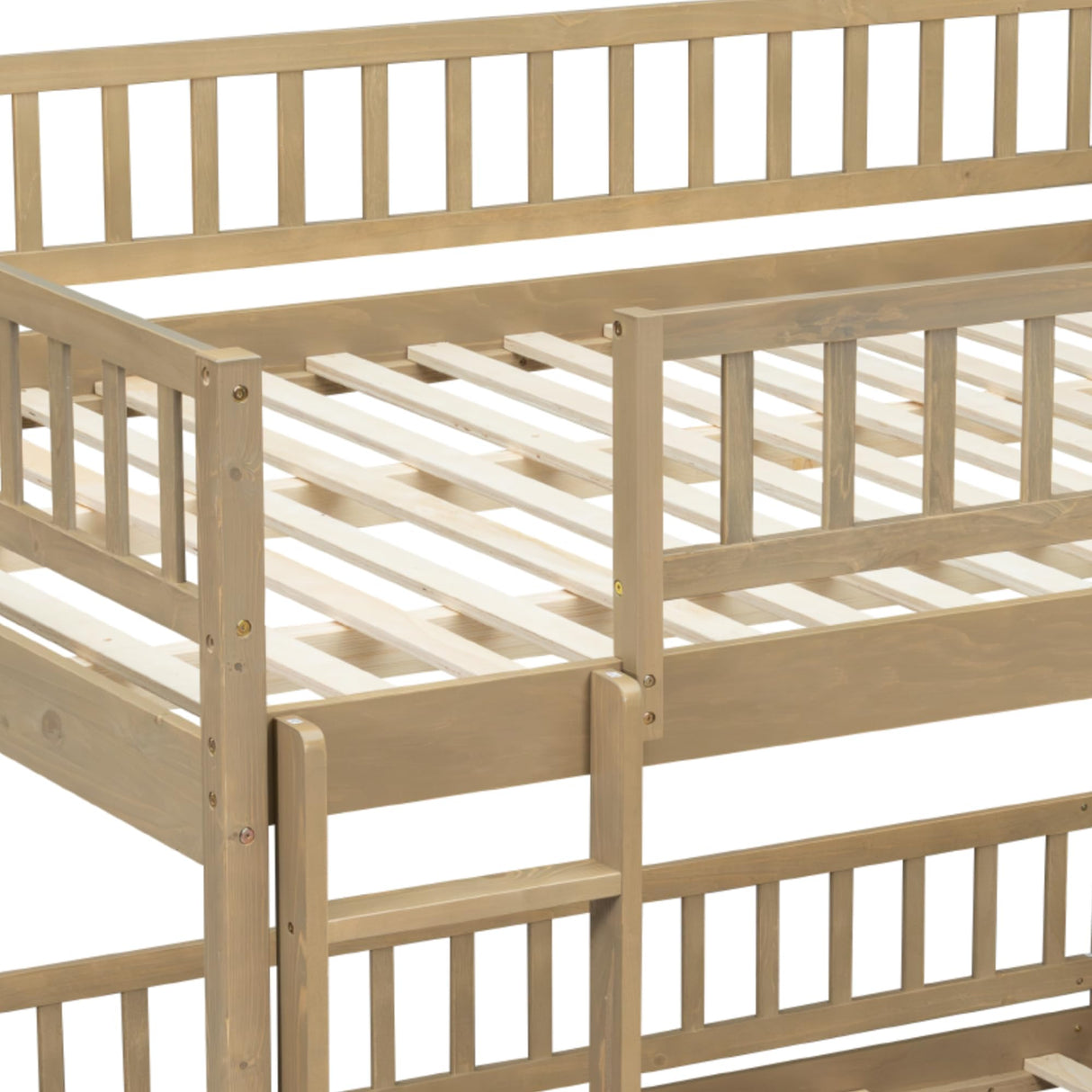 Merax Queen Over Queen Bunk Bed for Teens Adults, Wooden Floor Bunk Beds with Ladder and Guardrails for Guestroom Dormitory, No Box Spring Needed, Natural Merax