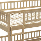 Merax Queen Over Queen Bunk Bed for Teens Adults, Wooden Floor Bunk Beds with Ladder and Guardrails for Guestroom Dormitory, No Box Spring Needed, Natural Merax
