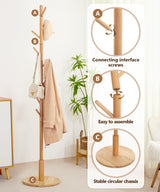 Cozivolife Solid Wood Coat Rack Stand with 9 Hooks, 3 Height Adjustable, Freestanding Coat Tree Hanger for Clothes, Hats, Scarves, bags, Bedroom, Office, Entryway Cozivolife