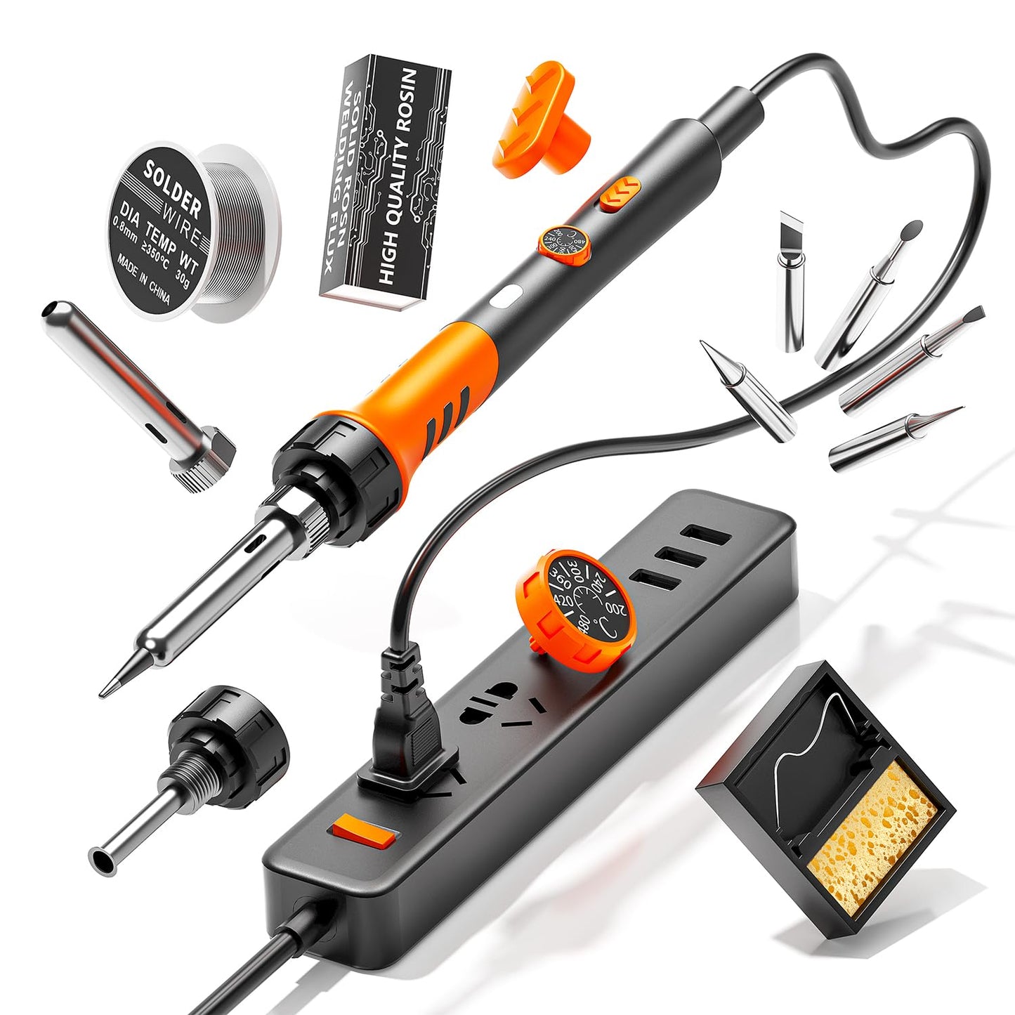 60W Adjustable Temperature Soldering Iron Kit - 9-in-1 With 5 Tips, Solder Wire Stand for Soldering and Repair