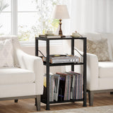 Hosfais 3-Tier Record Player Stand - Retro Vinyl Record Storage End Table Records for Living Room Bedroom (Black) Hosfais