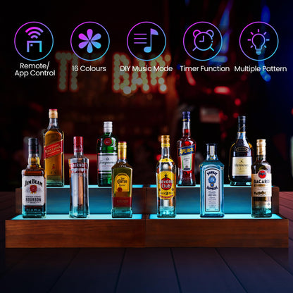 B4Life 2 Pack 16 Inch LED Lighted Liquor Bottle Display Shelf, 2 Tier LED Bar Shelves for Liquor Bottles, Bar Bottle Display Shelf, Lighted Liquor Shelf, Bar Lights for Liquor Shelves