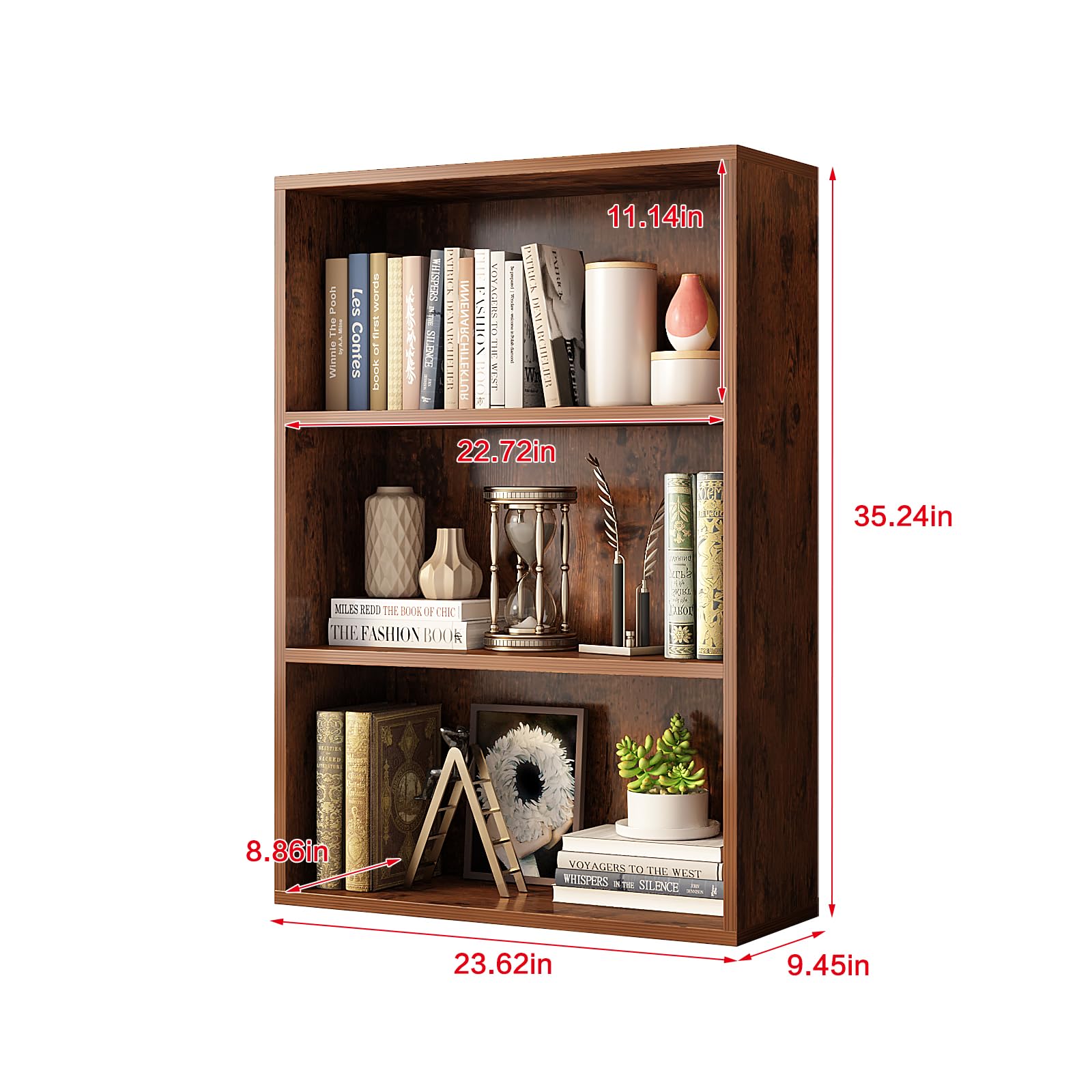 NEWSENDY 3-Tier Open Shelf Bookcase - Stylish Brown Storage Organizer for Home and Office - WoodArtSupply