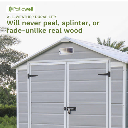 Patiowell 6x4 FT Plastic Outdoor Storage Shed-Perfect to Store Patio Furniture, GardenTools Bike Accessories, Beach Chairs and Lawn Mower, White & Grey - WoodArtSupply