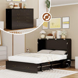 Tafeumob Murphy Bed Queen Size: Wood Murphy Bed Cabinet with Drawer Space-Saving with Golden Handle & Charging Station for Bedroom, Multipurpose Area, Guest Room, Apartment Black (Without Mattress) Tafeumob