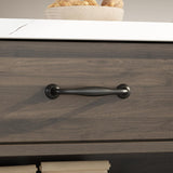 AIEGLE Kitchen Island with Storage Cabinet, Stationary Kitchen Table with 6 Open Shelves & 2 Drawers, Dining Table & Kitchen Prep Table with Marble Grain Tabletop for Dining Room, Dark Brown AIEGLE