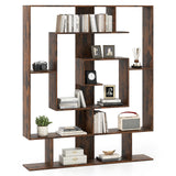 Tangkula Irregular Wooden Bookshelf, Geometric Bookcase w/Open Compartments & 2 Anti-Tip Kits, Decorative Freestanding Display Shelf, Modern Storage Organizer for Living Room, Office (Rustic Brown) Tangkula