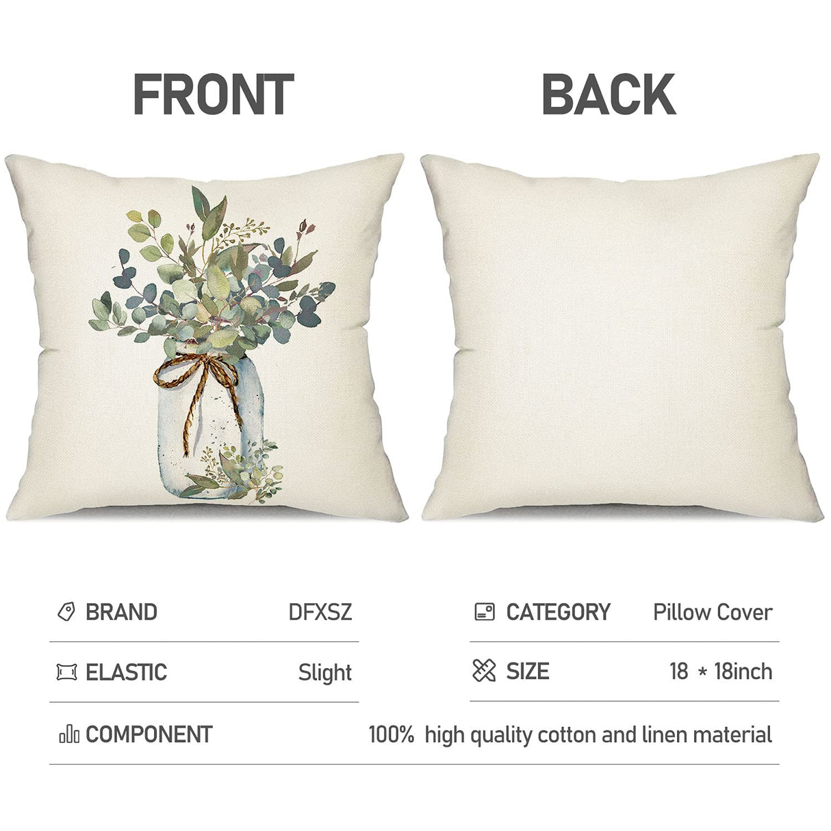 DFXSZ Farmhouse Pillow Covers 18x18 Set of 4,Eucalyptus Leaves Decorations Truck Vase Home Sweet Home Linen Cushion Case Gifts for Home Decor… DFXSZ