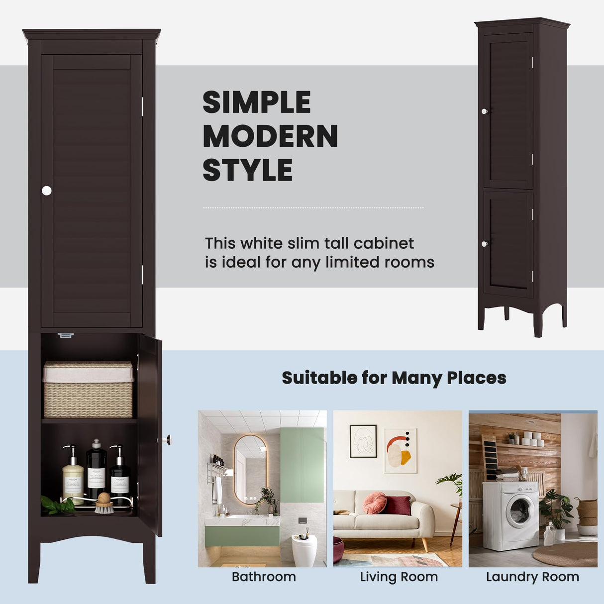 Tangkula 63" Freestanding Slim Bathroom Storage Cabinet with Adjustable Shelf and Elegant Louvered Doors Tangkula