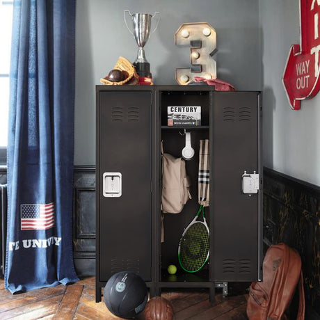 SISESOL Vintage Metal Locker,Storage Locker,Retro Black Single Locker with Hooks for Employees,Steel Locker for Home, Office,Gym,Old School Lockers Storage SISESOL