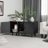Tangkula Double Cat Litter Box Enclosure for 2 Cats, Large Stackable Hidden Privacy Cat Washroom Cabinet with Scratching Board, Indoor Cat House TV Stand Side Table, Litter Box Furniture (Black) Tangkula
