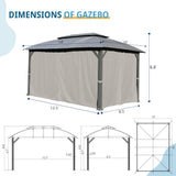 Domi Gazebo 10x14FT, Outdoor Gazebo with Double Roofs, Privacy Curtains, Mosquito Nettings, Heavy Duty Metal Frame Party Tent Canopy for Patio, Backyard, Deck, Lawn, Grey domi outdoor living