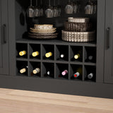 Loomie Bar Table Cabinet with LED & 3 Drawers,Liquor Bar with Adjustable Storage Shelves & Stemware Holders, Crescent Shaped Counter for Home Pub, Wine Alcohol Bar Stand with Door & Wine Rack (Black) Loomie