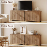 Memobarco Fluted Buffet Cabinet with Storage Accent Sideboard,Modern Credenza with 4 Doors & Adjustable Shelves,Wood Coffee Bar Table Console for Dining Room Kitchen Living Room Entryway,Natural Oak Memobarco