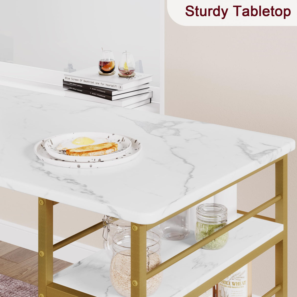 IDEALHOUSE Dining Table Set for 2, Counter Height Kitchen Table and Chairs, Bar Table Set with 2 Velvet Bar Stools, 3 Piece Dining Room Table Set for Small Space, Apartment, Gray Gold White IDEALHOUSE