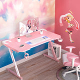 Homall Gaming Computer Desk with Carbon Fiber Surface, Gaming Table Z Shaped Pc Home Office with Cup Holder&Headphone Hook(44 in, Pink) Homall
