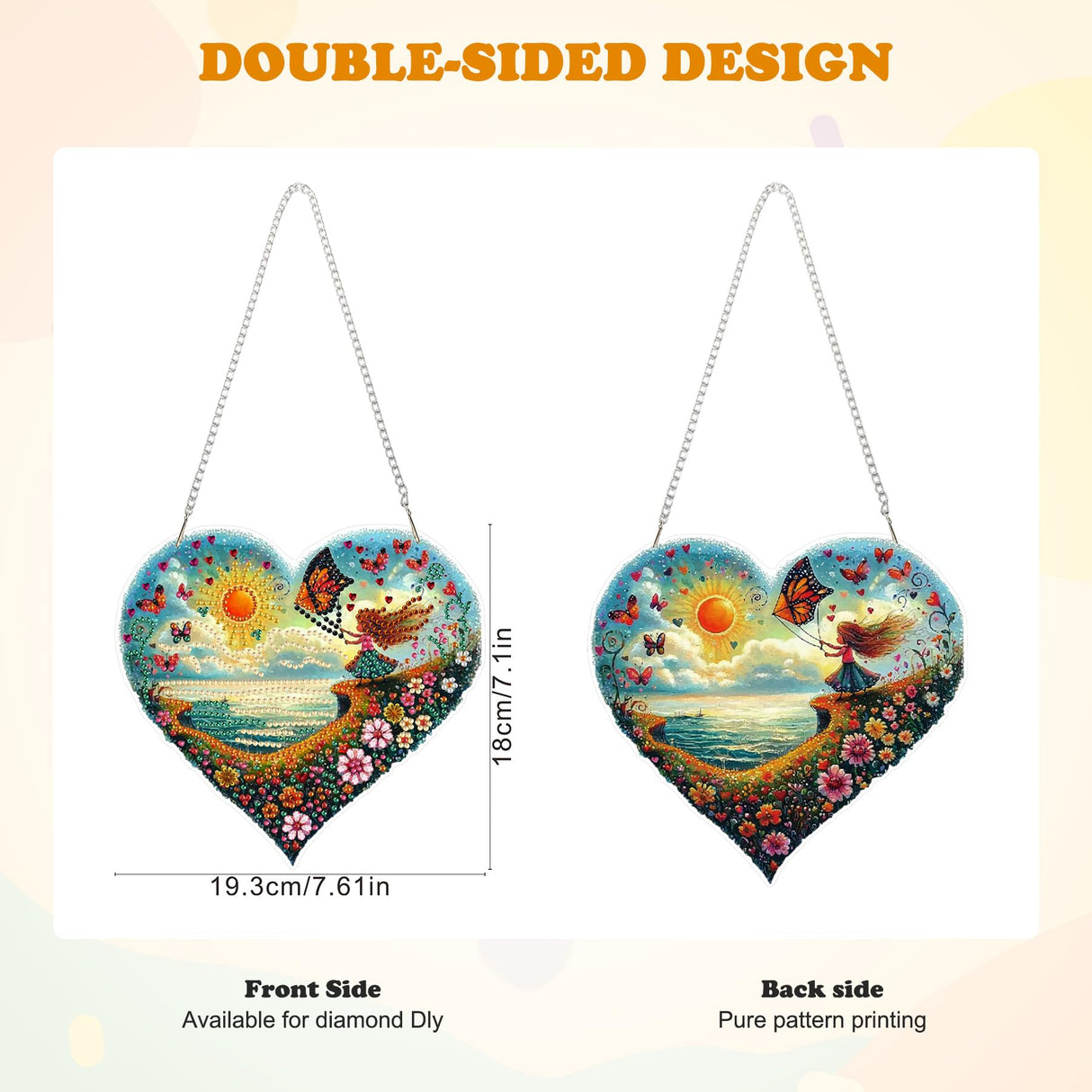 HEIBAGO Diamond Art Hanging Kits for Adults Kids, Hanging Diamond Art Beach Heart Shape, 5D Special Shaped Crystal Diamond Painting Kit, DIY Pattern Window Pendant for Home Wall Decor 8.3x8.3Inch HEIBAGO