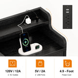 REAHOME Dresser for Bedroom with Charging Station and LED Lights, 5 Drawers Dresser Black Chest of Drawers with Shelves, Tall Night Stand with Sturdy Steel Frame & Wood Top for Bedroom - Black Grey REAHOME