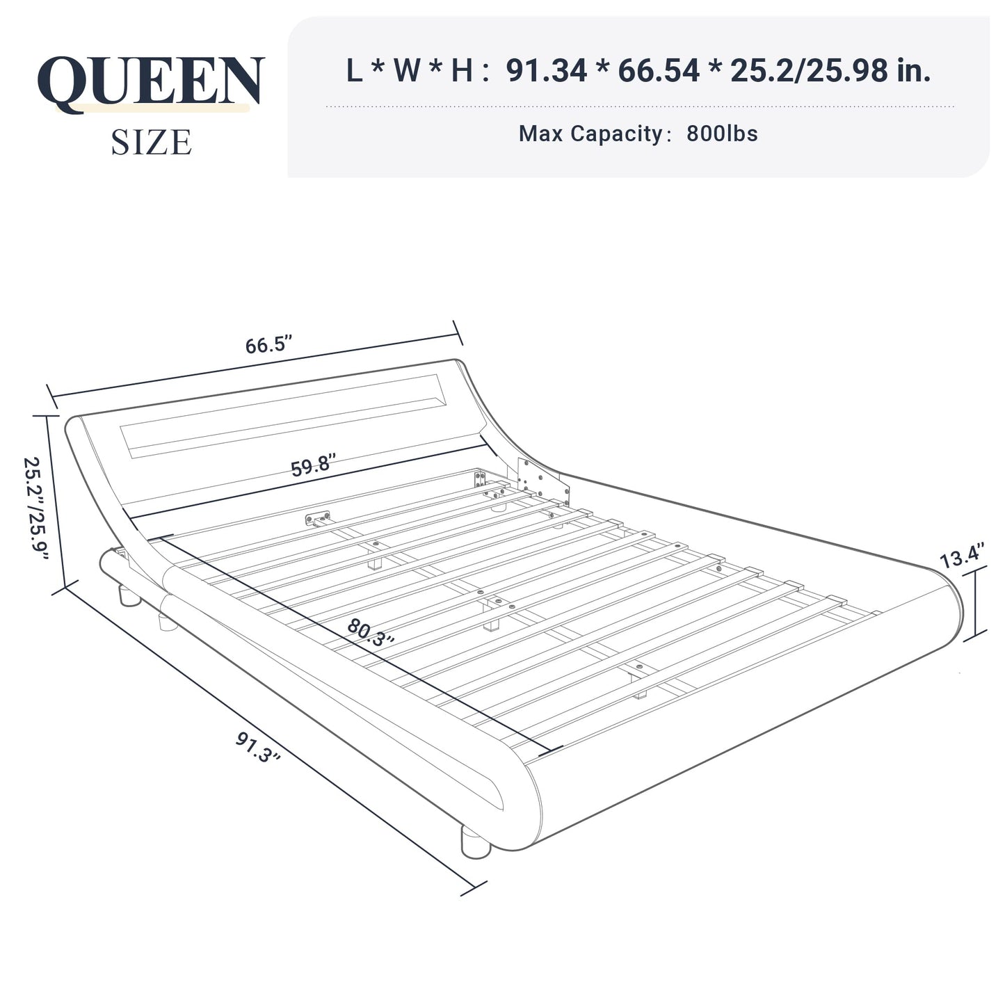 Allewie Queen Size Black LED Platform Bed Frame with Adjustable Headboard and No Box Spring Required - WoodArtSupply