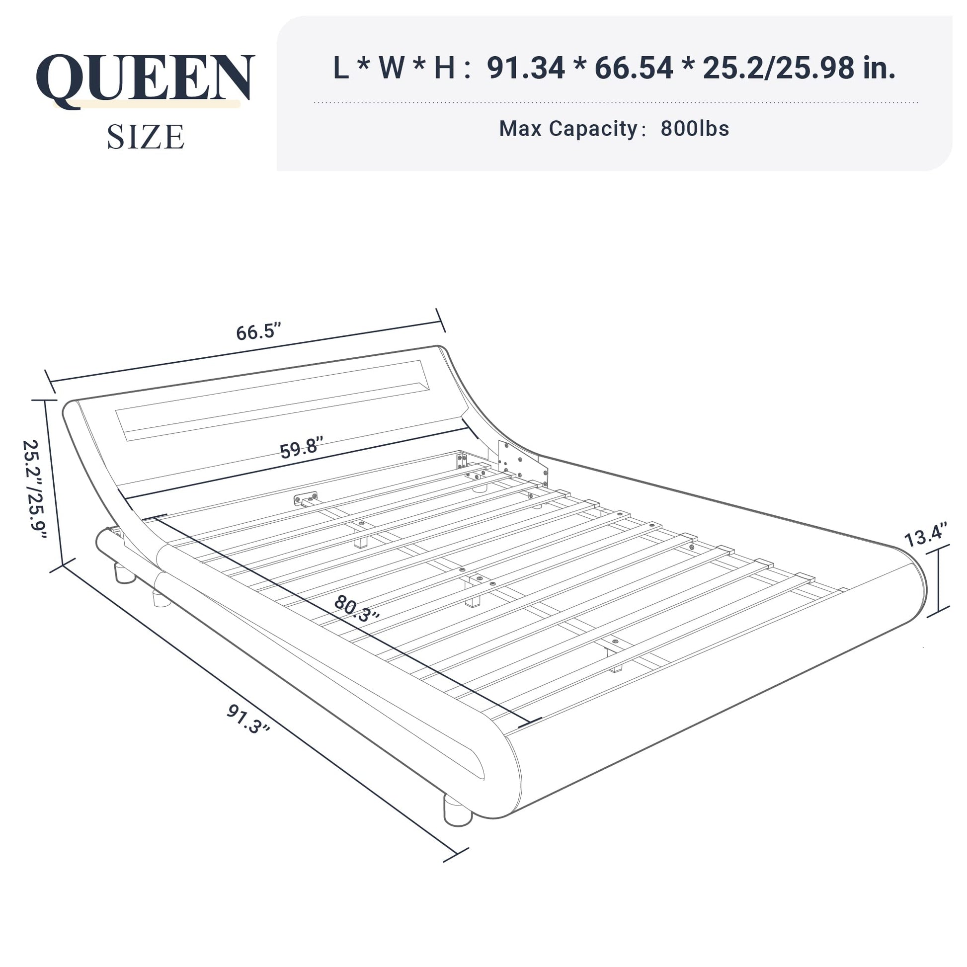 Allewie Queen Size Black LED Platform Bed Frame with Adjustable Headboard and No Box Spring Required - WoodArtSupply