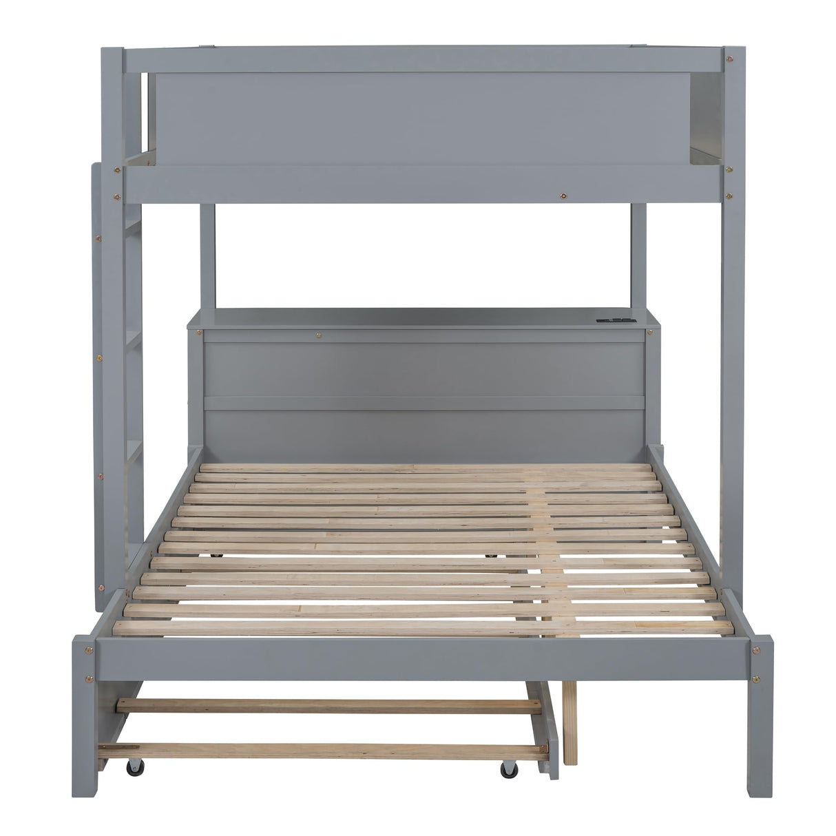Harper & Bright Designs Full Over Full Bunk Bed Twin Size Trundle, Wood Full Bunk Bed with USB Ports, Storage and Desk, Gray Harper & Bright Designs