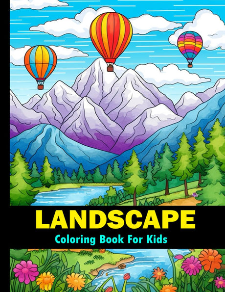 Landscapes Coloring Book For Kids: Large print nature colouring book with relaxing landscapes for boys and girls ages 4-8, 8-12 / 50 Beautiful designs for stress relief WoodArtSupply