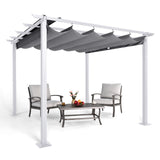 HAPPATIO 10' X 10' Pergola Retractable Pergola Canopy with White Frame for Backyards, Gardens, Patios, Outdoor Pergola with Sun Shade Canopy, Includes Ground Studs and Expansion Screws (Gray) HAPPATIO