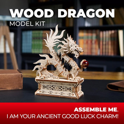 UGEARS Wood Dragon Puzzle 3D - Model Building Kits for Adults - Chinese 3D Dragon Wooden Puzzle Hobbies for Men - Wooden Models for Adults to Build